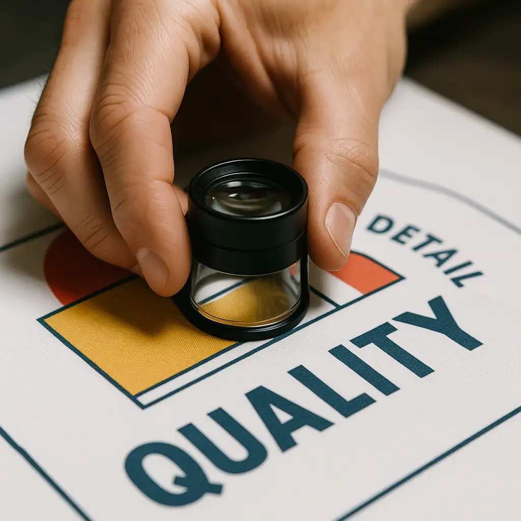 Close-up of a quality control inspection of printed material