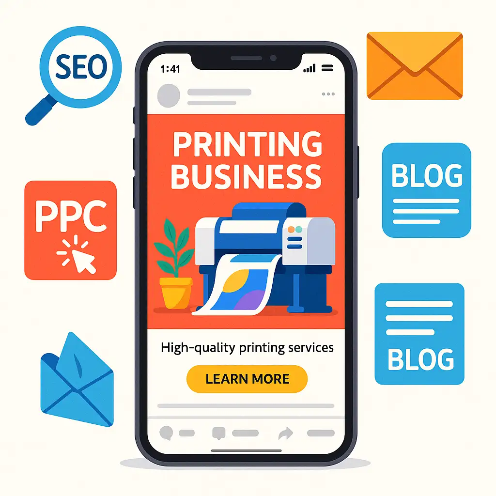 Illustration of digital marketing strategy and brand promotion activities